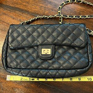 Black Quilted Leather Chain Strap Crossbody